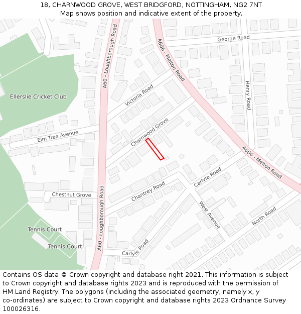 18, CHARNWOOD GROVE, WEST BRIDGFORD, NOTTINGHAM, NG2 7NT: Location map and indicative extent of plot