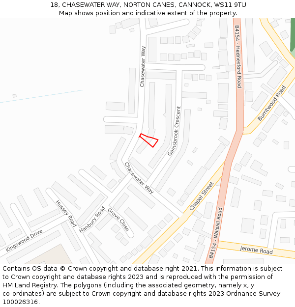 18, CHASEWATER WAY, NORTON CANES, CANNOCK, WS11 9TU: Location map and indicative extent of plot