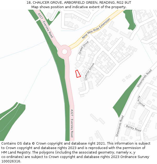 18, CHAUCER GROVE, ARBORFIELD GREEN, READING, RG2 9UT: Location map and indicative extent of plot