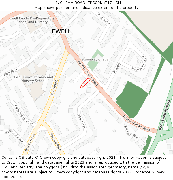 18, CHEAM ROAD, EPSOM, KT17 1SN: Location map and indicative extent of plot