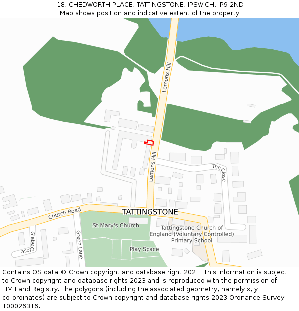 18, CHEDWORTH PLACE, TATTINGSTONE, IPSWICH, IP9 2ND: Location map and indicative extent of plot