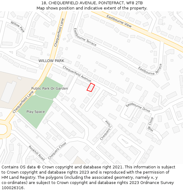 18, CHEQUERFIELD AVENUE, PONTEFRACT, WF8 2TB: Location map and indicative extent of plot