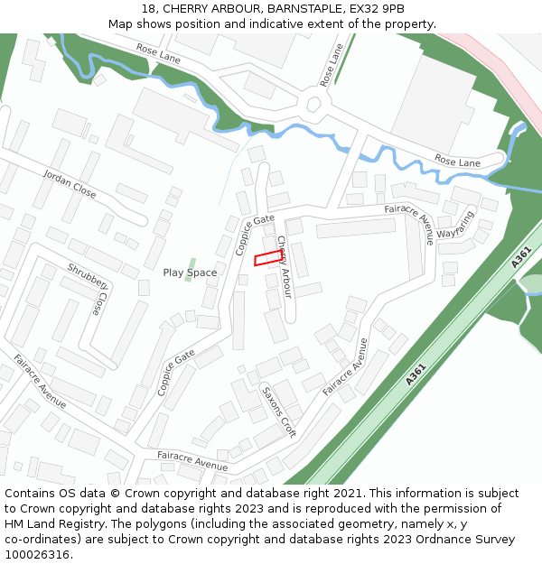 18, CHERRY ARBOUR, BARNSTAPLE, EX32 9PB: Location map and indicative extent of plot