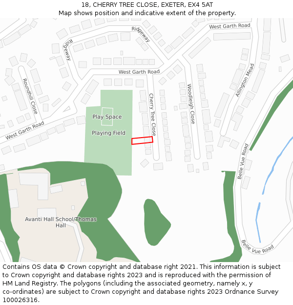 18, CHERRY TREE CLOSE, EXETER, EX4 5AT: Location map and indicative extent of plot