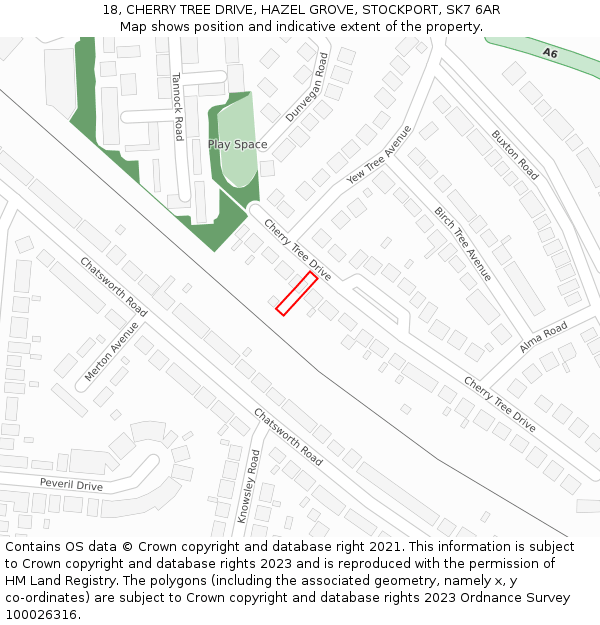 18, CHERRY TREE DRIVE, HAZEL GROVE, STOCKPORT, SK7 6AR: Location map and indicative extent of plot