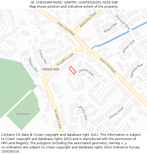 18, CHESHAM ROAD, SAWTRY, HUNTINGDON, PE28 5XB: Location map and indicative extent of plot