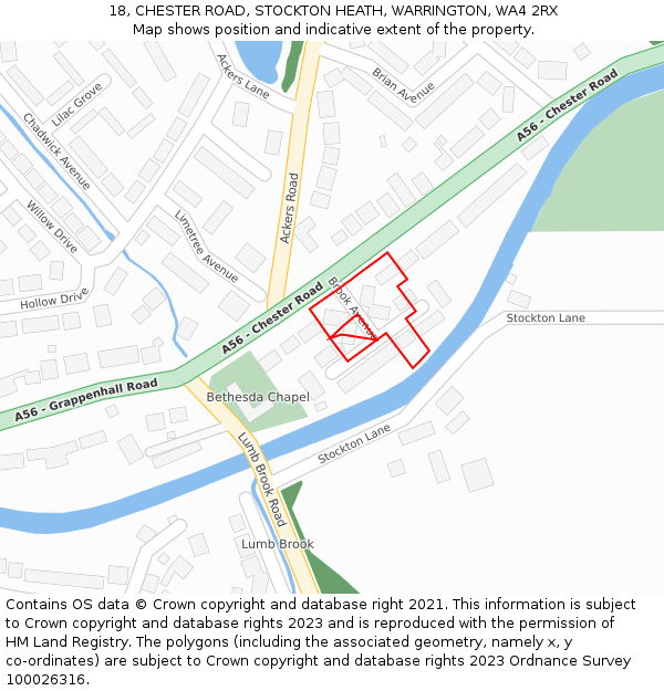 18, CHESTER ROAD, STOCKTON HEATH, WARRINGTON, WA4 2RX: Location map and indicative extent of plot