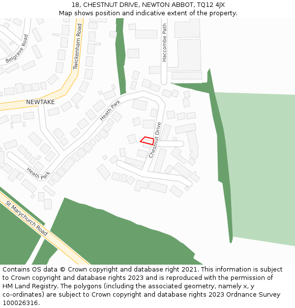 18, CHESTNUT DRIVE, NEWTON ABBOT, TQ12 4JX: Location map and indicative extent of plot