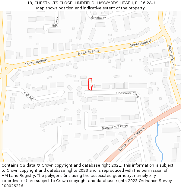 18, CHESTNUTS CLOSE, LINDFIELD, HAYWARDS HEATH, RH16 2AU: Location map and indicative extent of plot