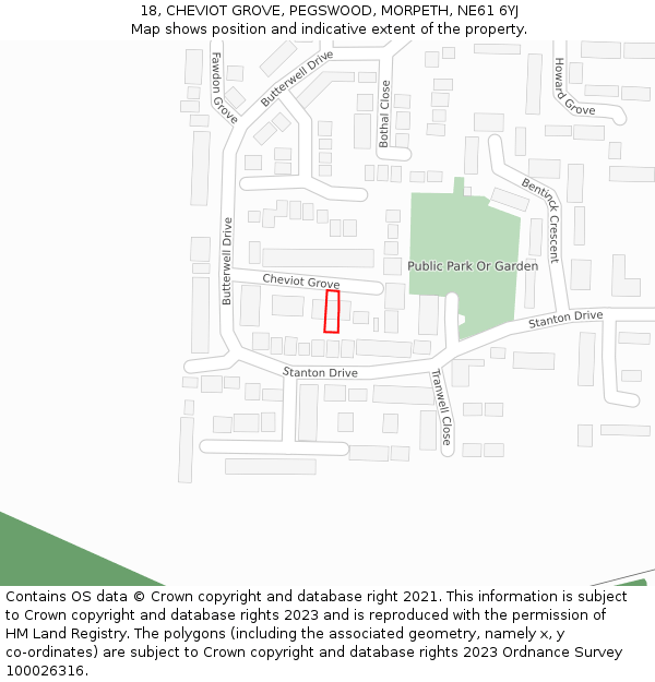 18, CHEVIOT GROVE, PEGSWOOD, MORPETH, NE61 6YJ: Location map and indicative extent of plot