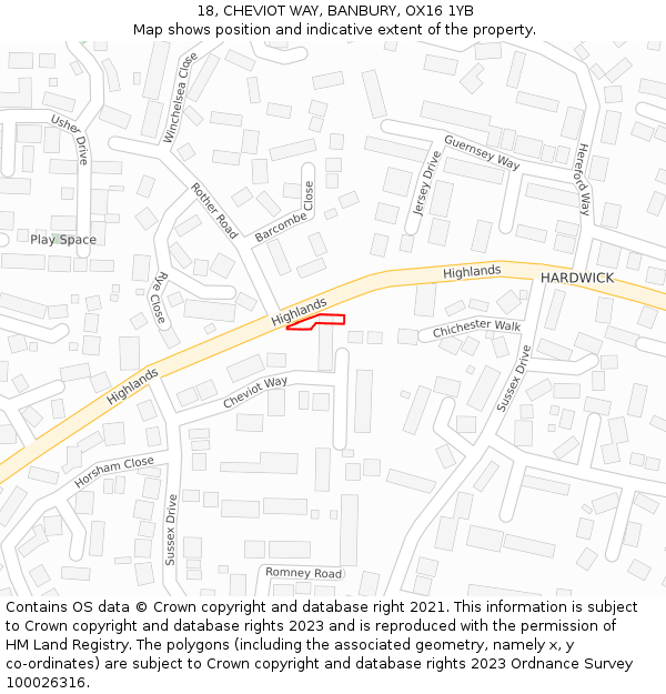 18, CHEVIOT WAY, BANBURY, OX16 1YB: Location map and indicative extent of plot