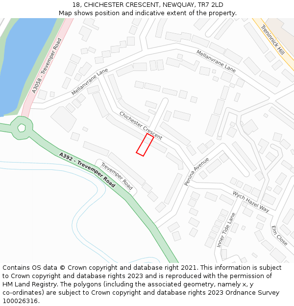 18, CHICHESTER CRESCENT, NEWQUAY, TR7 2LD: Location map and indicative extent of plot