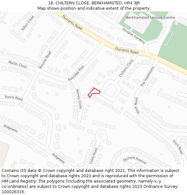 18, CHILTERN CLOSE, BERKHAMSTED, HP4 3JR: Location map and indicative extent of plot
