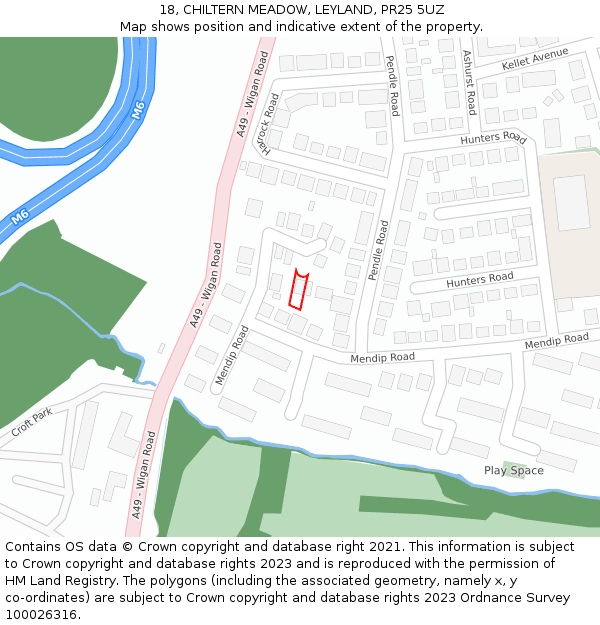 18, CHILTERN MEADOW, LEYLAND, PR25 5UZ: Location map and indicative extent of plot