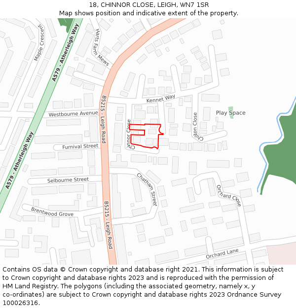18, CHINNOR CLOSE, LEIGH, WN7 1SR: Location map and indicative extent of plot