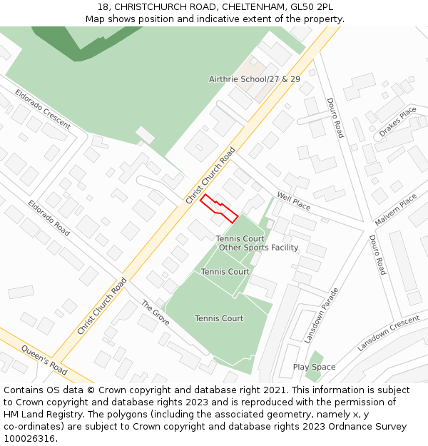 18, CHRISTCHURCH ROAD, CHELTENHAM, GL50 2PL: Location map and indicative extent of plot