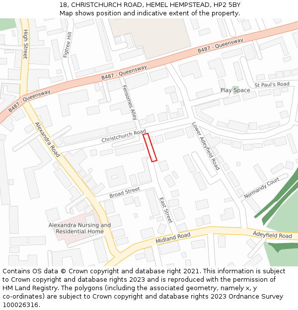 18, CHRISTCHURCH ROAD, HEMEL HEMPSTEAD, HP2 5BY: Location map and indicative extent of plot