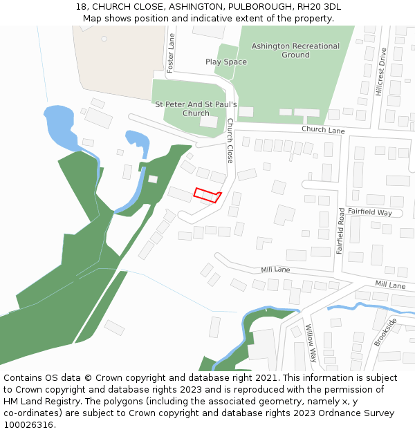 18, CHURCH CLOSE, ASHINGTON, PULBOROUGH, RH20 3DL: Location map and indicative extent of plot