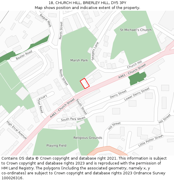 18, CHURCH HILL, BRIERLEY HILL, DY5 3PY: Location map and indicative extent of plot