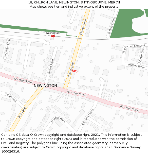 18, CHURCH LANE, NEWINGTON, SITTINGBOURNE, ME9 7JT: Location map and indicative extent of plot