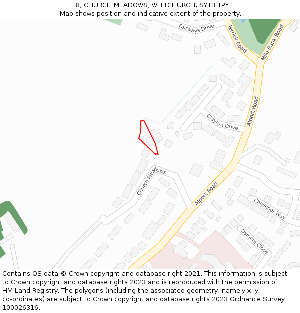 18, CHURCH MEADOWS, WHITCHURCH, SY13 1PY: Location map and indicative extent of plot