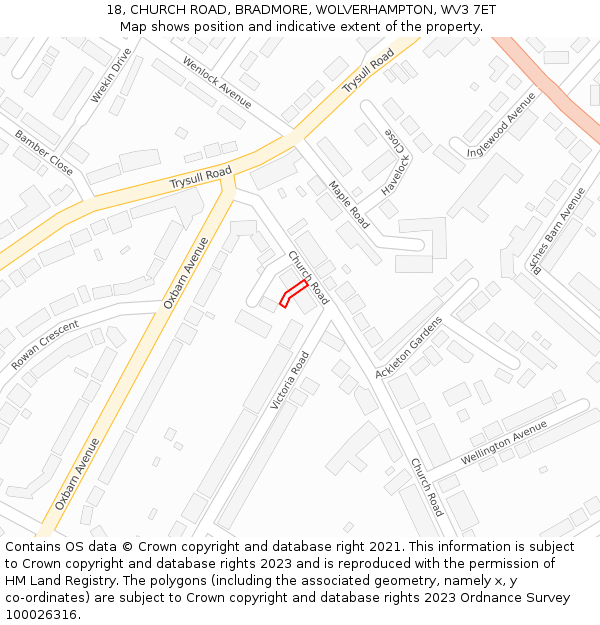 18, CHURCH ROAD, BRADMORE, WOLVERHAMPTON, WV3 7ET: Location map and indicative extent of plot