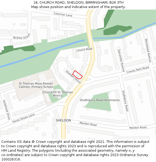 18, CHURCH ROAD, SHELDON, BIRMINGHAM, B26 3TH: Location map and indicative extent of plot