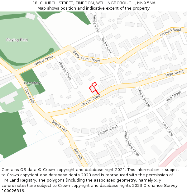 18, CHURCH STREET, FINEDON, WELLINGBOROUGH, NN9 5NA: Location map and indicative extent of plot