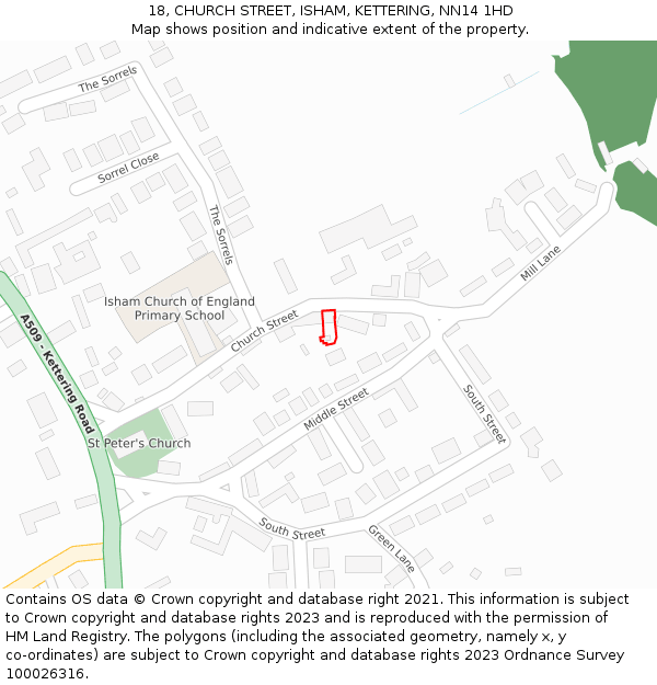 18, CHURCH STREET, ISHAM, KETTERING, NN14 1HD: Location map and indicative extent of plot