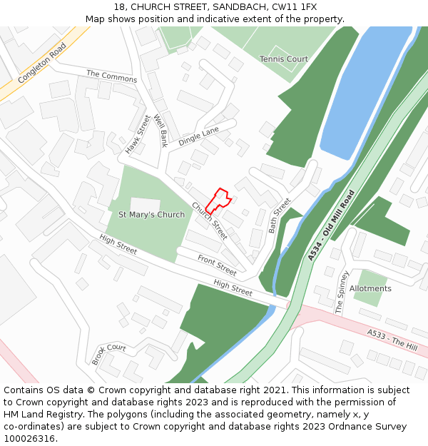 18, CHURCH STREET, SANDBACH, CW11 1FX: Location map and indicative extent of plot