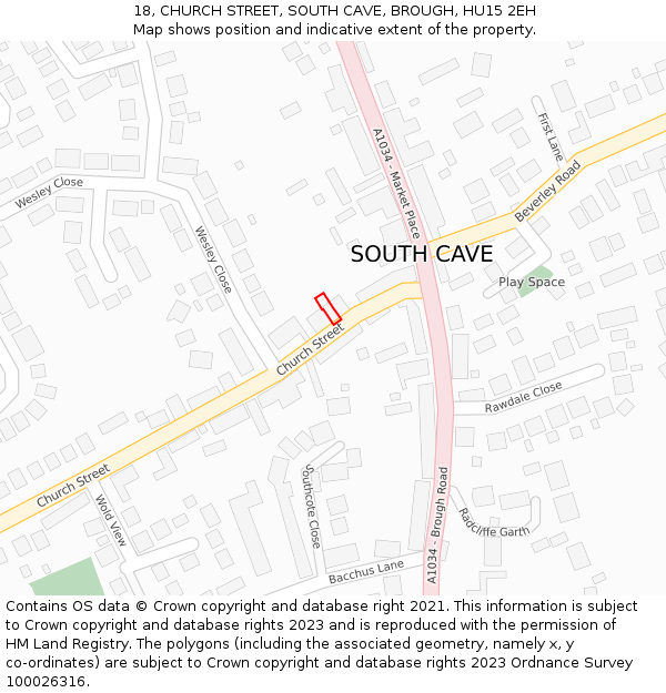 18, CHURCH STREET, SOUTH CAVE, BROUGH, HU15 2EH: Location map and indicative extent of plot