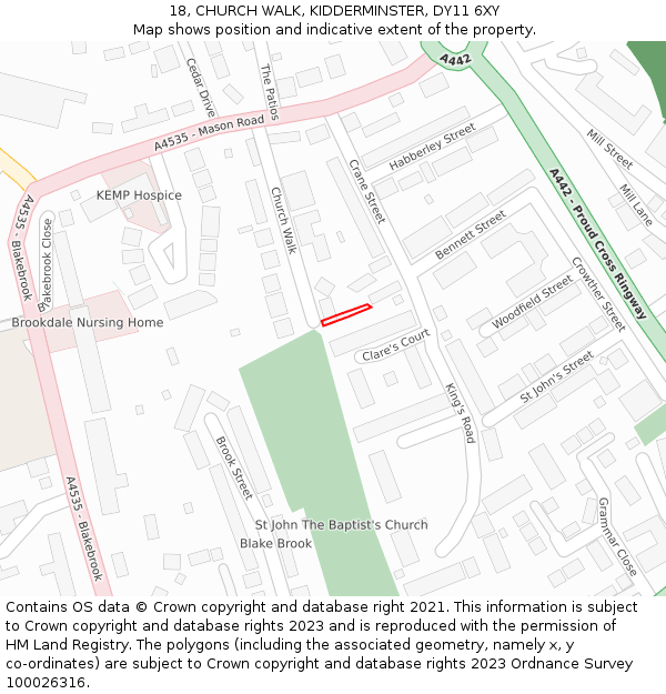 18, CHURCH WALK, KIDDERMINSTER, DY11 6XY: Location map and indicative extent of plot