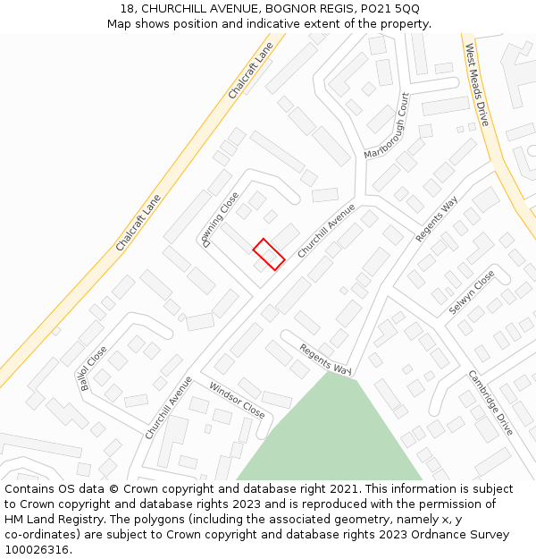 18, CHURCHILL AVENUE, BOGNOR REGIS, PO21 5QQ: Location map and indicative extent of plot