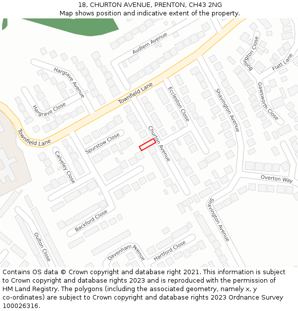 18, CHURTON AVENUE, PRENTON, CH43 2NG: Location map and indicative extent of plot