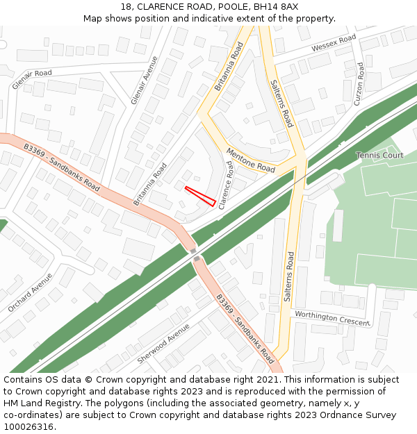 18, CLARENCE ROAD, POOLE, BH14 8AX: Location map and indicative extent of plot