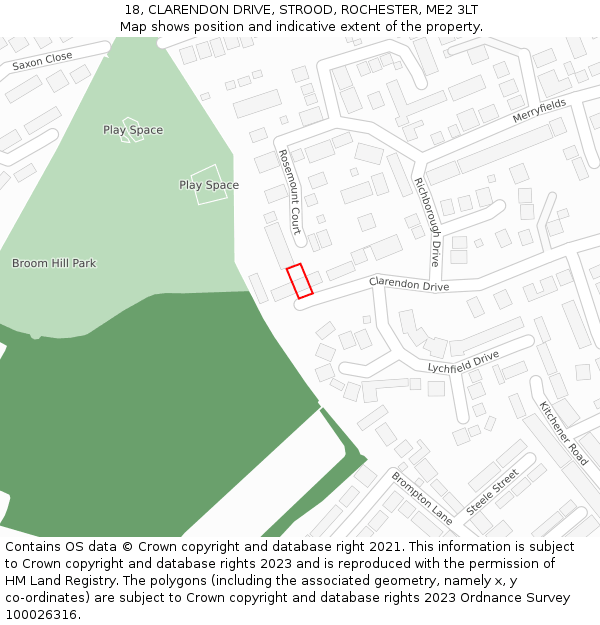 18, CLARENDON DRIVE, STROOD, ROCHESTER, ME2 3LT: Location map and indicative extent of plot