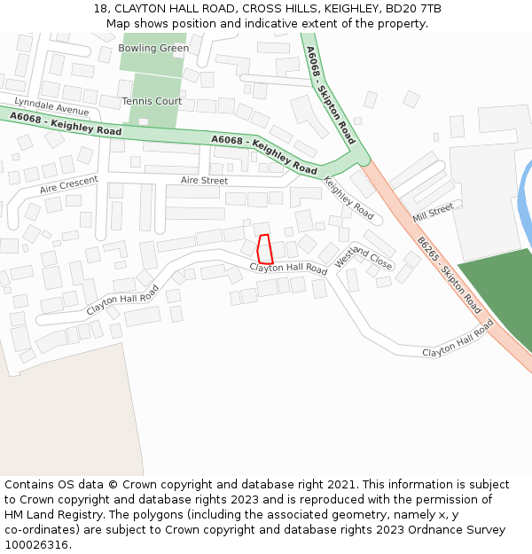 18, CLAYTON HALL ROAD, CROSS HILLS, KEIGHLEY, BD20 7TB: Location map and indicative extent of plot