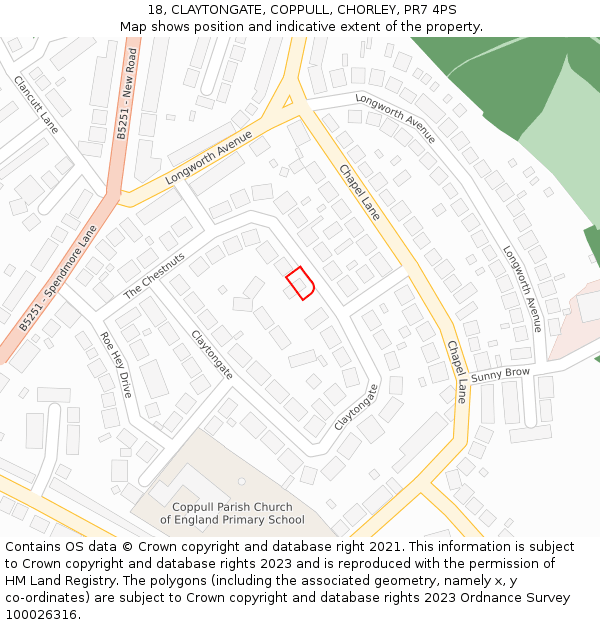 18, CLAYTONGATE, COPPULL, CHORLEY, PR7 4PS: Location map and indicative extent of plot
