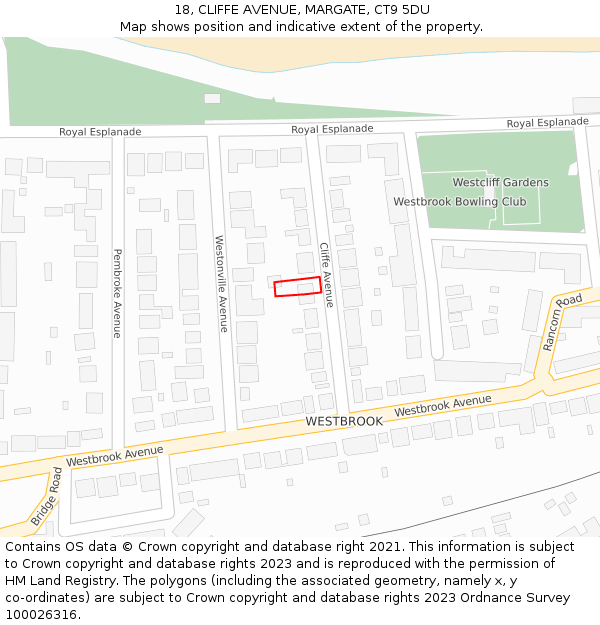 18, CLIFFE AVENUE, MARGATE, CT9 5DU: Location map and indicative extent of plot