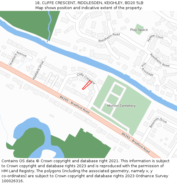 18, CLIFFE CRESCENT, RIDDLESDEN, KEIGHLEY, BD20 5LB: Location map and indicative extent of plot