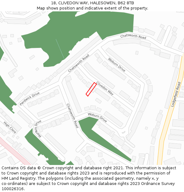 18, CLIVEDON WAY, HALESOWEN, B62 8TB: Location map and indicative extent of plot