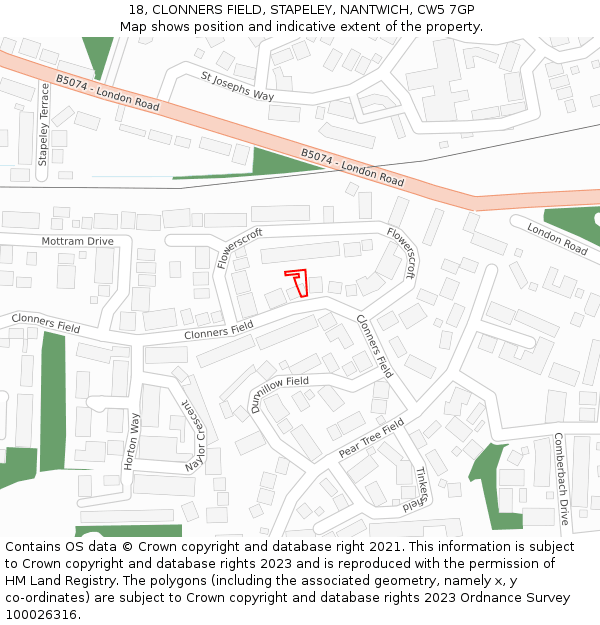 18, CLONNERS FIELD, STAPELEY, NANTWICH, CW5 7GP: Location map and indicative extent of plot