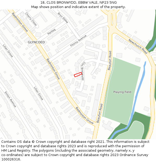 18, CLOS BRONWYDD, EBBW VALE, NP23 5NG: Location map and indicative extent of plot