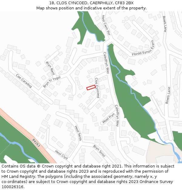 18, CLOS CYNCOED, CAERPHILLY, CF83 2BX: Location map and indicative extent of plot