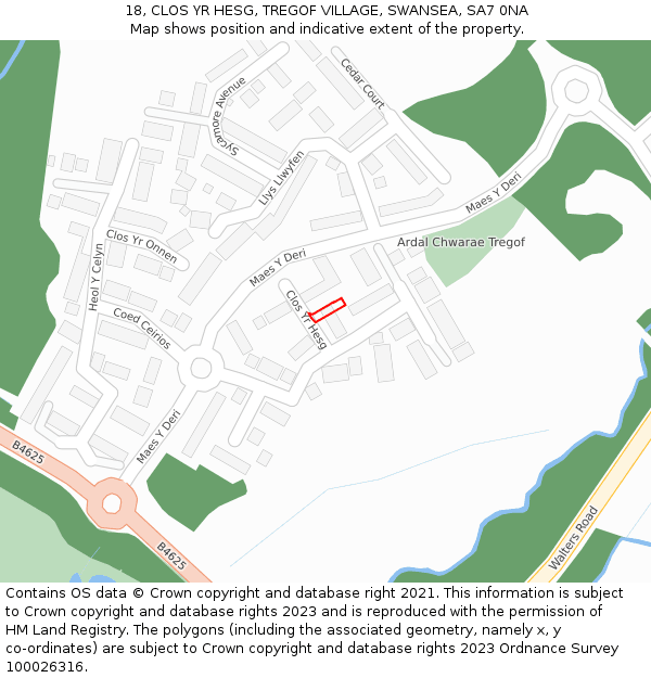 18, CLOS YR HESG, TREGOF VILLAGE, SWANSEA, SA7 0NA: Location map and indicative extent of plot