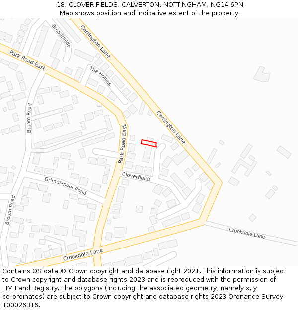 18, CLOVER FIELDS, CALVERTON, NOTTINGHAM, NG14 6PN: Location map and indicative extent of plot
