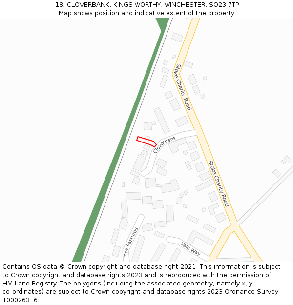 18, CLOVERBANK, KINGS WORTHY, WINCHESTER, SO23 7TP: Location map and indicative extent of plot
