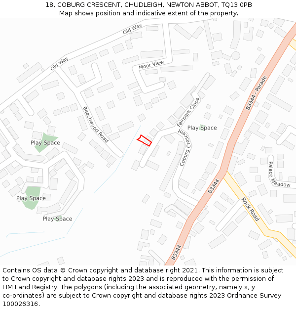 18, COBURG CRESCENT, CHUDLEIGH, NEWTON ABBOT, TQ13 0PB: Location map and indicative extent of plot