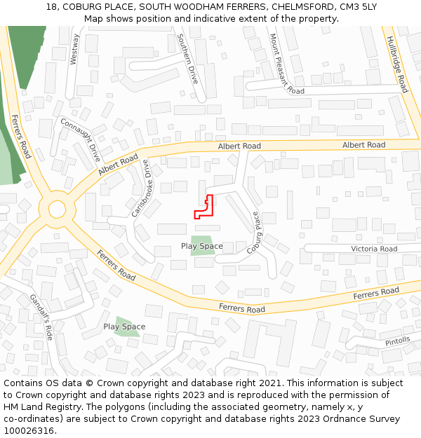 18, COBURG PLACE, SOUTH WOODHAM FERRERS, CHELMSFORD, CM3 5LY: Location map and indicative extent of plot