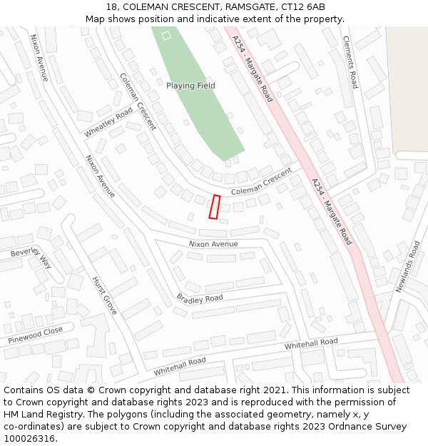 18, COLEMAN CRESCENT, RAMSGATE, CT12 6AB: Location map and indicative extent of plot